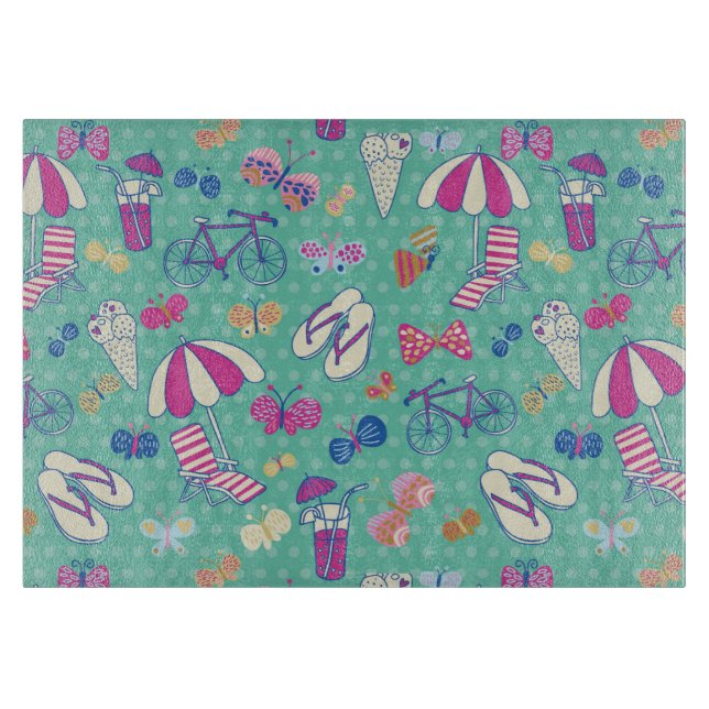 Tabla De Cortar Modelo hermoso con los elementos del verano (Anverso)