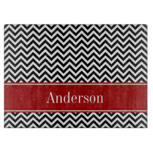 Tabla De Cortar Modelo negro y rojo de Chevron personalizado