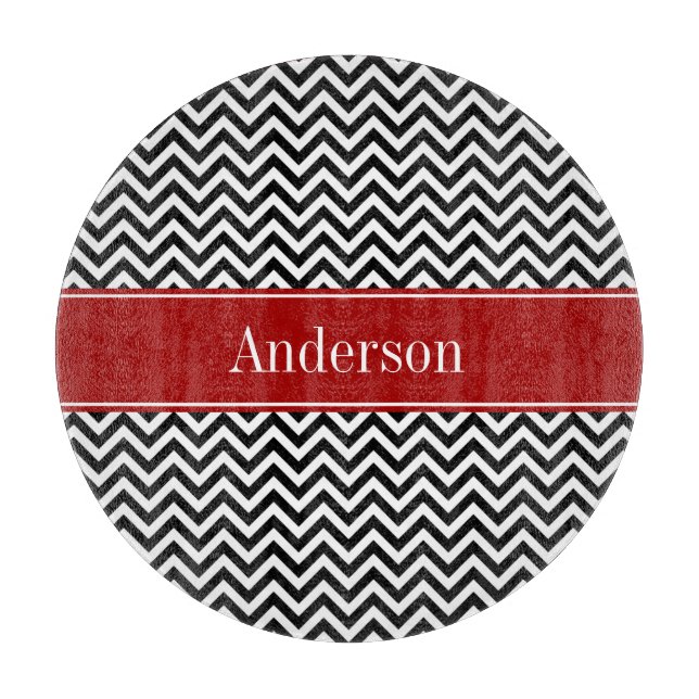 Tabla De Cortar Modelo negro y rojo de Chevron personalizado (Anverso)
