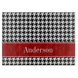 Tabla De Cortar Modelo negro y rojo de Houndstooth personalizado