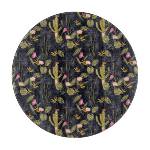 Tabla De Cortar Modelo oscuro del cactus de la noche de verano