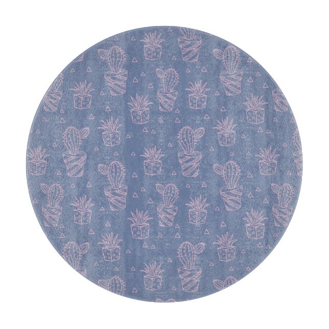 Tabla De Cortar Modelo rosado y púrpura del cactus del dibujo (Anverso)