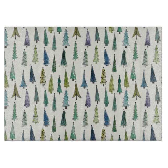 Tabla De Cortar Modern Christmas Trees Illustrated Pattern (Anverso)