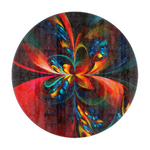 Tabla De Cortar Modern Floral Resumen Art Naranja Patrón Azul #14