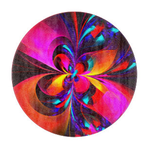 Tabla De Cortar Modern Floral Resumen Arte Patrón Azul Rojo #07