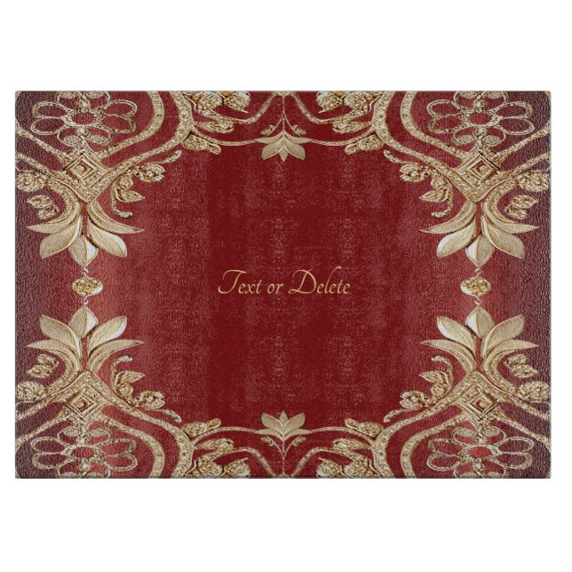 Tabla De Cortar Modern Gold Red Floral Cutting Board (Anverso)