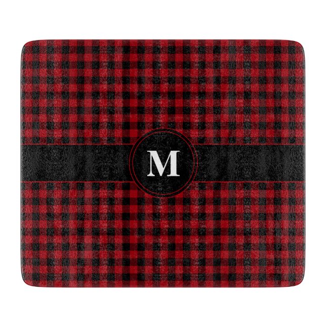Tabla De Cortar Modern Monogram Red Plaid Pattern (Anverso)