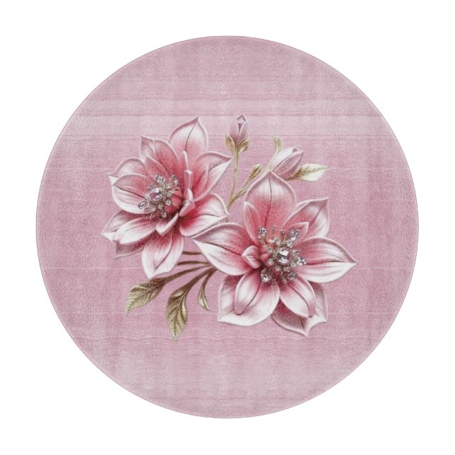 Tabla De Cortar Modern Pink Flowers Cutting Board (Anverso)