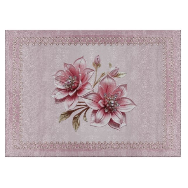 Tabla De Cortar Modern Pink Flowers Cutting Board (Anverso)