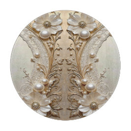 Tabla De Cortar Modern White Flowers Pearls Cutting Board