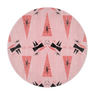 Tabla De Cortar Moderno A Mediados Del Siglo: Patrón De Coral Rosa