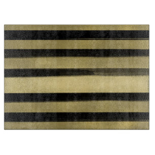 Tabla De Cortar Moderno Glam Negro y Dorado Trazo de Pincel Raya C