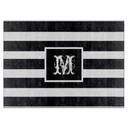 Tabla De Cortar Moderno Monograma elegante franja blanca y negra