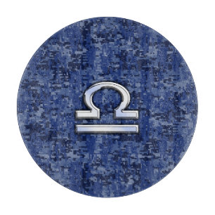 Tabla De Cortar Moderno Rótulo Libra Zodiac en camo digital azul