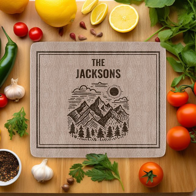 Tabla De Cortar Moderno Rústico Montaña Personalizado (Modern Mountains Kitchen Cuttingboard)