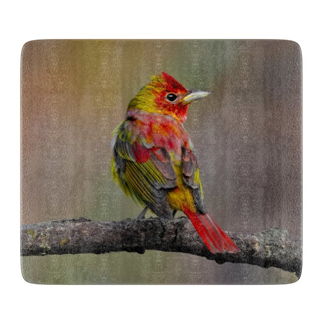 Tabla De Cortar Moldura de Tanager de escarlata - Fotografía origi (Anverso)