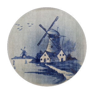 Tabla De Cortar Molino de viento azul vintage Delft