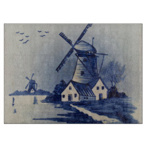 Tabla De Cortar Molino de viento azul vintage Delft