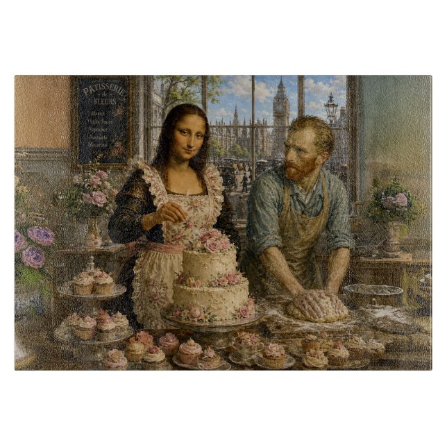 Tabla De Cortar Mona Lisa y Van Gogh Bake Off (Anverso)