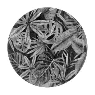 Tabla De Cortar Monocromo Tropical, Acuarela Sale Textura.
