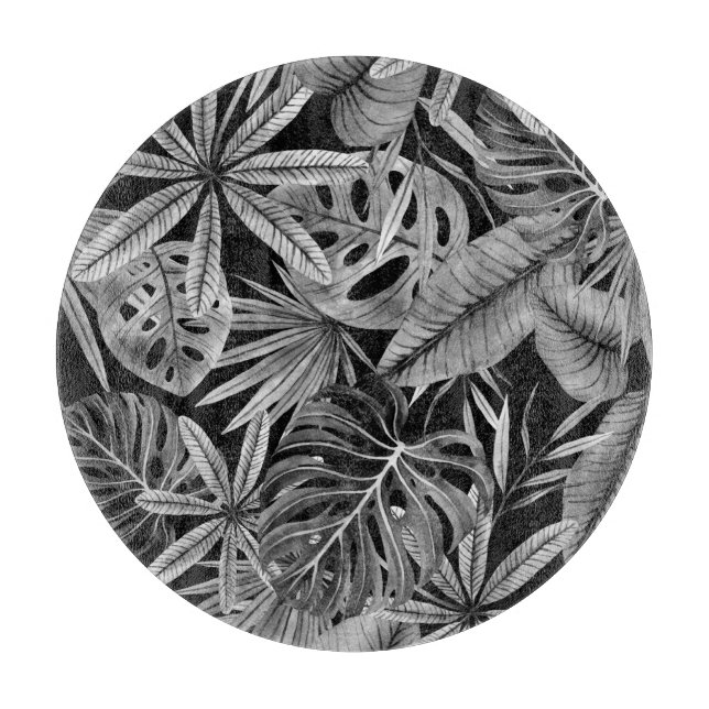 Tabla De Cortar Monocromo Tropical, Acuarela Sale Textura. (Anverso)