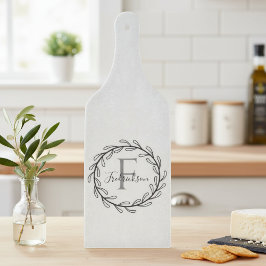 Tabla De Cortar Monogram Family Name Olive Branch Wreath