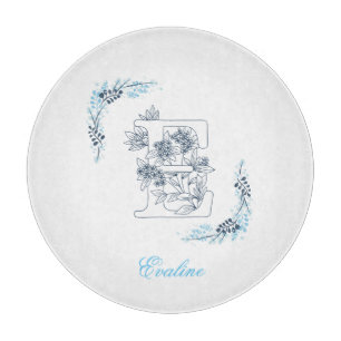 Tabla De Cortar Monograma azul inicial "E" Floral