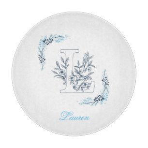 Tabla De Cortar Monograma azul "L" inicial Floral
