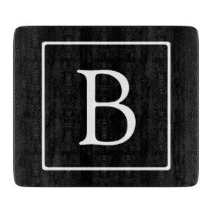 Tabla De Cortar Monograma Clásico Simple Negro con Texto Blanco