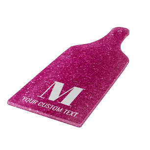 Tabla De Cortar Monograma de apellido chic purpurina rosa intenso