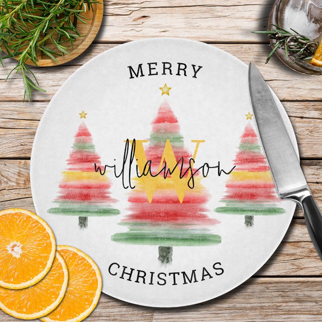 Tabla De Cortar Monograma de Árboles de Navidad acuarela (Subido por el creador)
