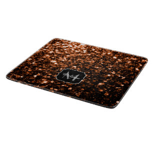Tabla De Cortar Monograma de bronce marrón cobre falso brillo dest