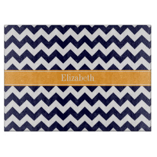 Tabla De Cortar Monograma de Cantalupo con Chevron Azul Marino Bla
