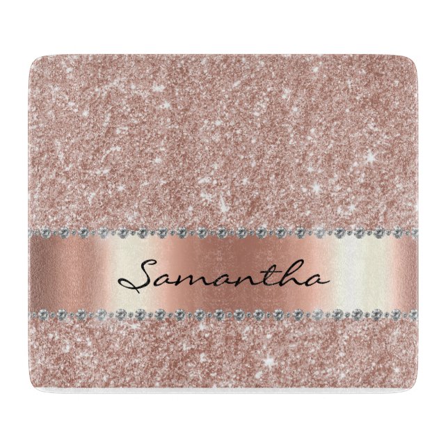 Tabla De Cortar Monograma de diamante Rosa Purpurina de oro (Anverso)