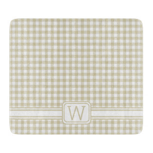 Tabla De Cortar Monograma de granjas Beige y White Gingham Plaid