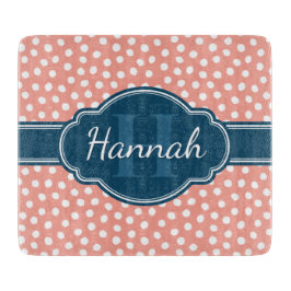 Tabla De Cortar Monograma de la Marina de Patrón Blanco Rosa