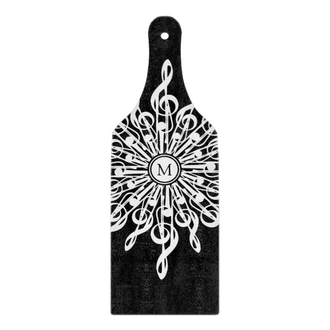 Tabla De Cortar Monograma de limpieza de trébol blanco y negro (Anverso)