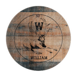Tabla De Cortar Monograma de madera rústica personalizado