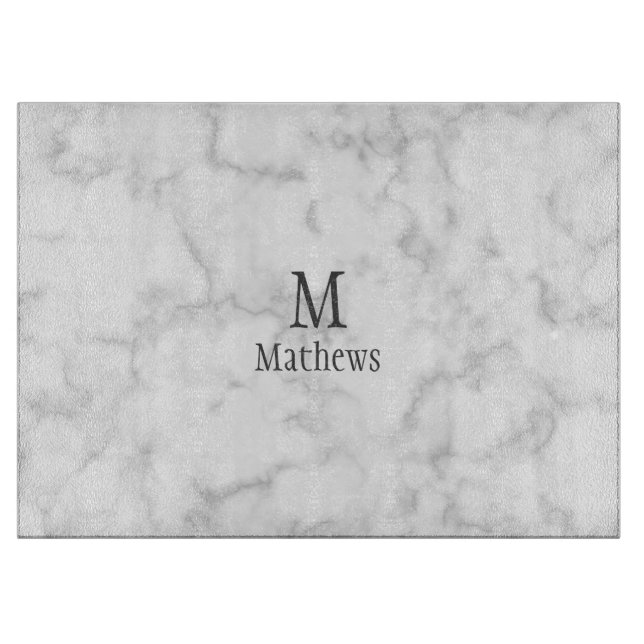 Tabla De Cortar Monograma de mármol Personalizado blanco (Anverso)
