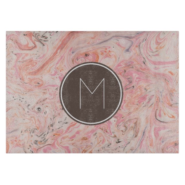 Tabla De Cortar Monograma de mármol rosa elegante (Anverso)