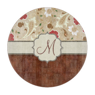 Tabla De Cortar Monograma de oro, rojo y blanco sobre pergamino