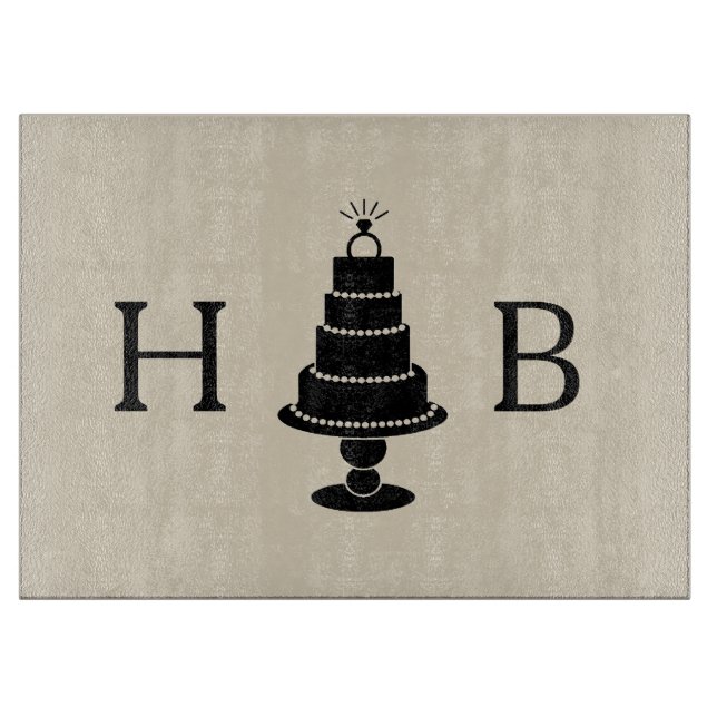 Tabla De Cortar Monograma de pastel de boda (Anverso)