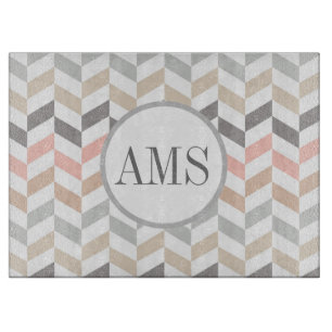 Tabla De Cortar Monograma de Pastel Herringbone