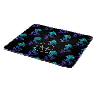 Tabla De Cortar Monograma de patrón de brillo ombre azul aqua de s