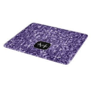 Tabla De Cortar Monograma de purpurina violeta ultravioleta