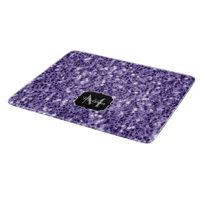 Tabla De Cortar Monograma de purpurina violeta ultravioleta (Borde)