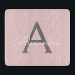 Tabla De Cortar Monograma de Rubor Gris rosa moderno con guión de<br><div class="desc">Tarjeta de recorte de nombres de monograma de escritura simple rosa y gris de Rubor. Esto hace que la graduación perfecta, el cumpleaños, el boda, la ducha de novia, el aniversario, la ducha de bebé o la fiesta de soltera sea un regalo para alguien que ama el lujo glam y...</div>