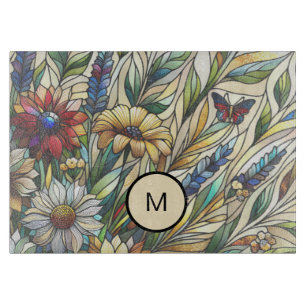 Tabla De Cortar Monograma del campo de las flores silvestres de di