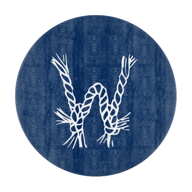 Tabla De Cortar Monograma del personalizado blanco azul de la cuer (Anverso)