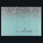 Tabla De Cortar Monograma del Purpurina plateado Verde azulado azu<br><div class="desc">Aqua Blue - placa de corte de nombres de monograma de Purpurina de guijarros Verde azulado y plateado. Esto hace que la graduación perfecta, el cumpleaños, el boda, la ducha de novia, el aniversario, la ducha de bebé o la fiesta de soltera sea un regalo para alguien que ama el...</div>